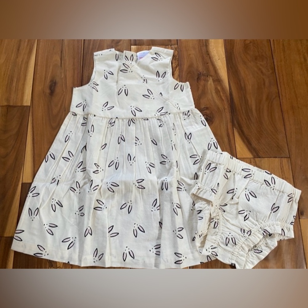 Hanna Andersson Baby Sleeveless Easter Bunny Linen Dress & Bloomers Set-NEW